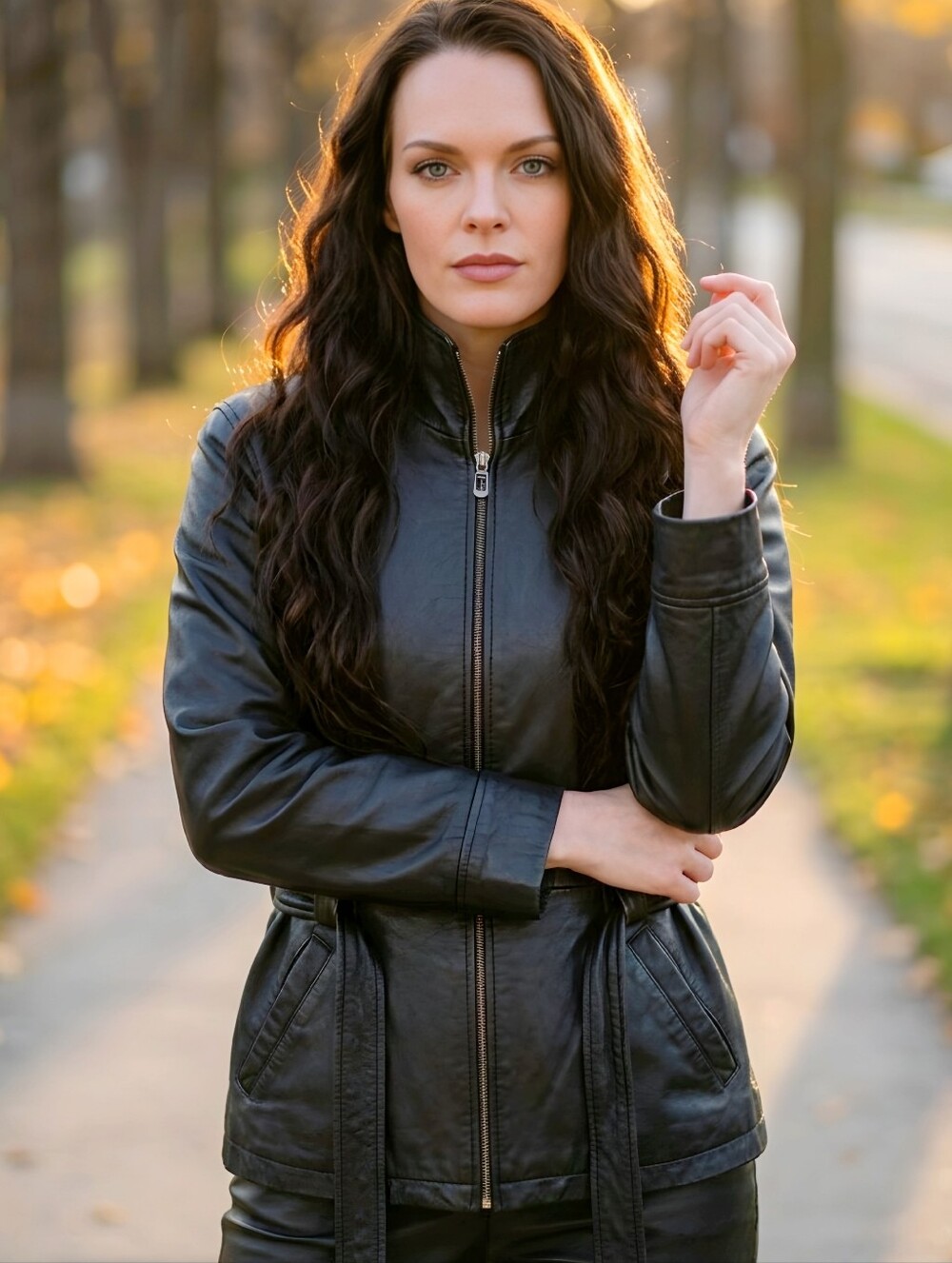 Kenneth Cole Reaction ✦ Black Leather Belted Jacket ✦ Zip Front Hidden Pocket M